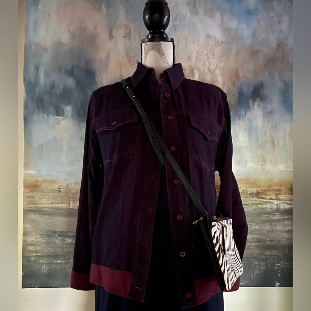 Vintage Y3K maternity collection, purple washed denim jacket
